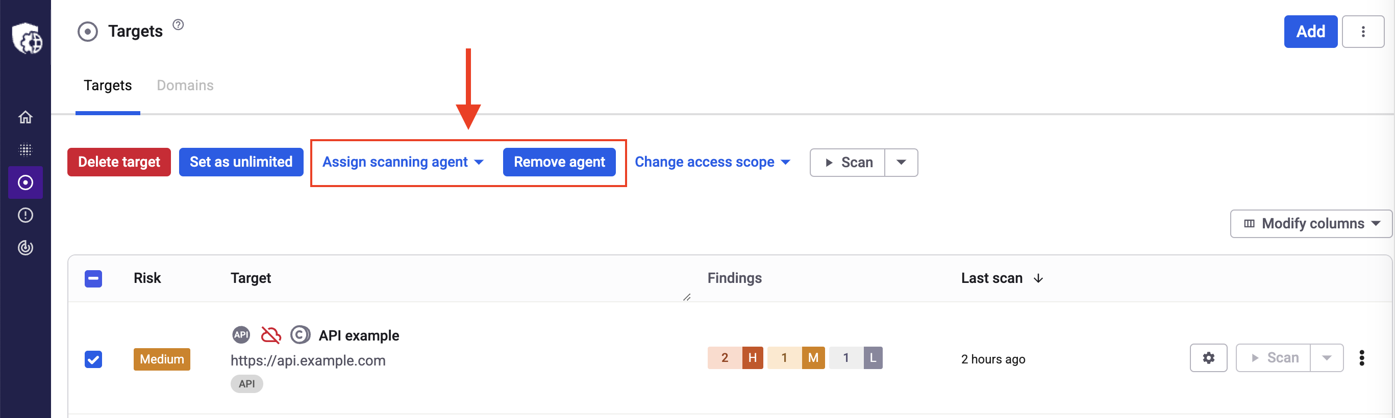 Bulk assign or remove scanning agents from multiple targets