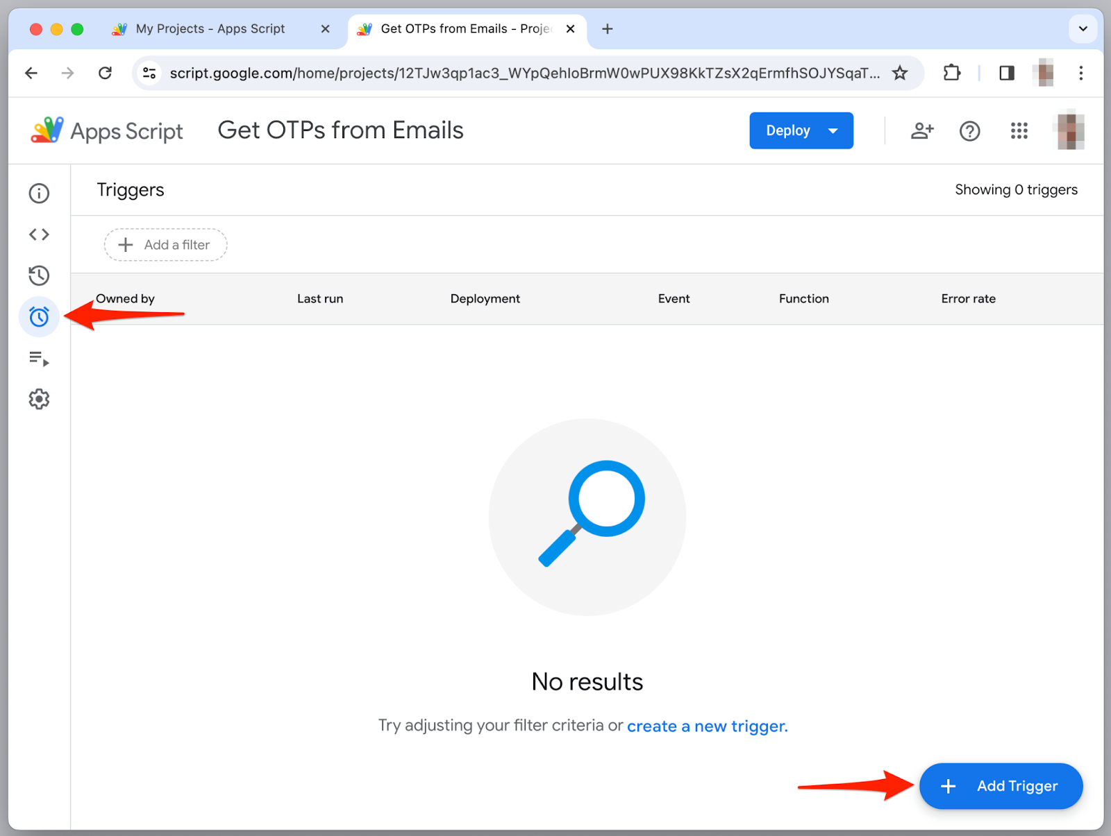 Add Trigger in Google Apps Script