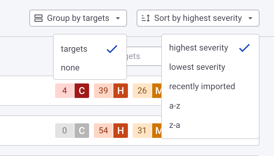 Sorting attributes available when grouping by Target