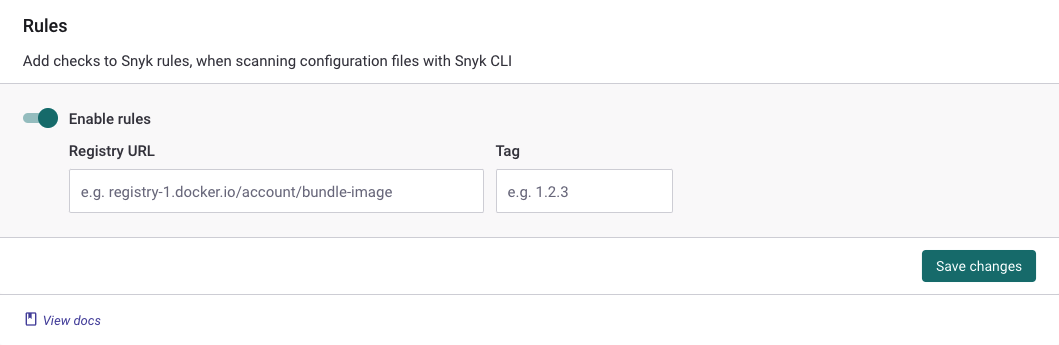 Specify Registry URL and tag form