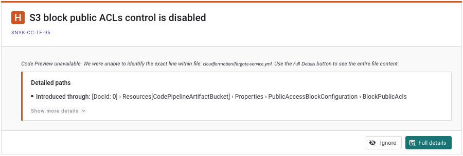 Issue card without code snippet
