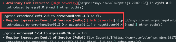 Snyk test results before ignoring in the Web UI