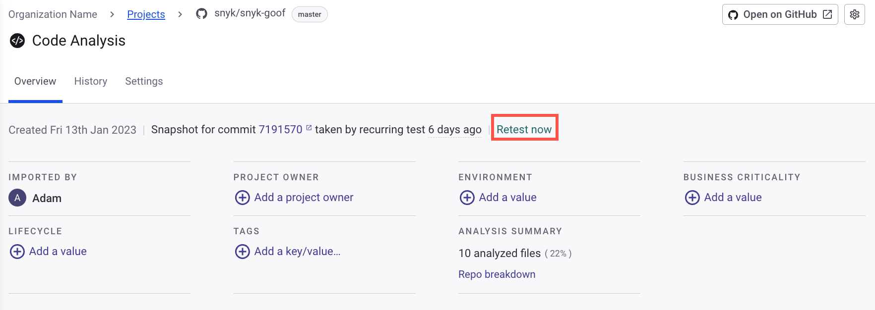 Retesting a repository.