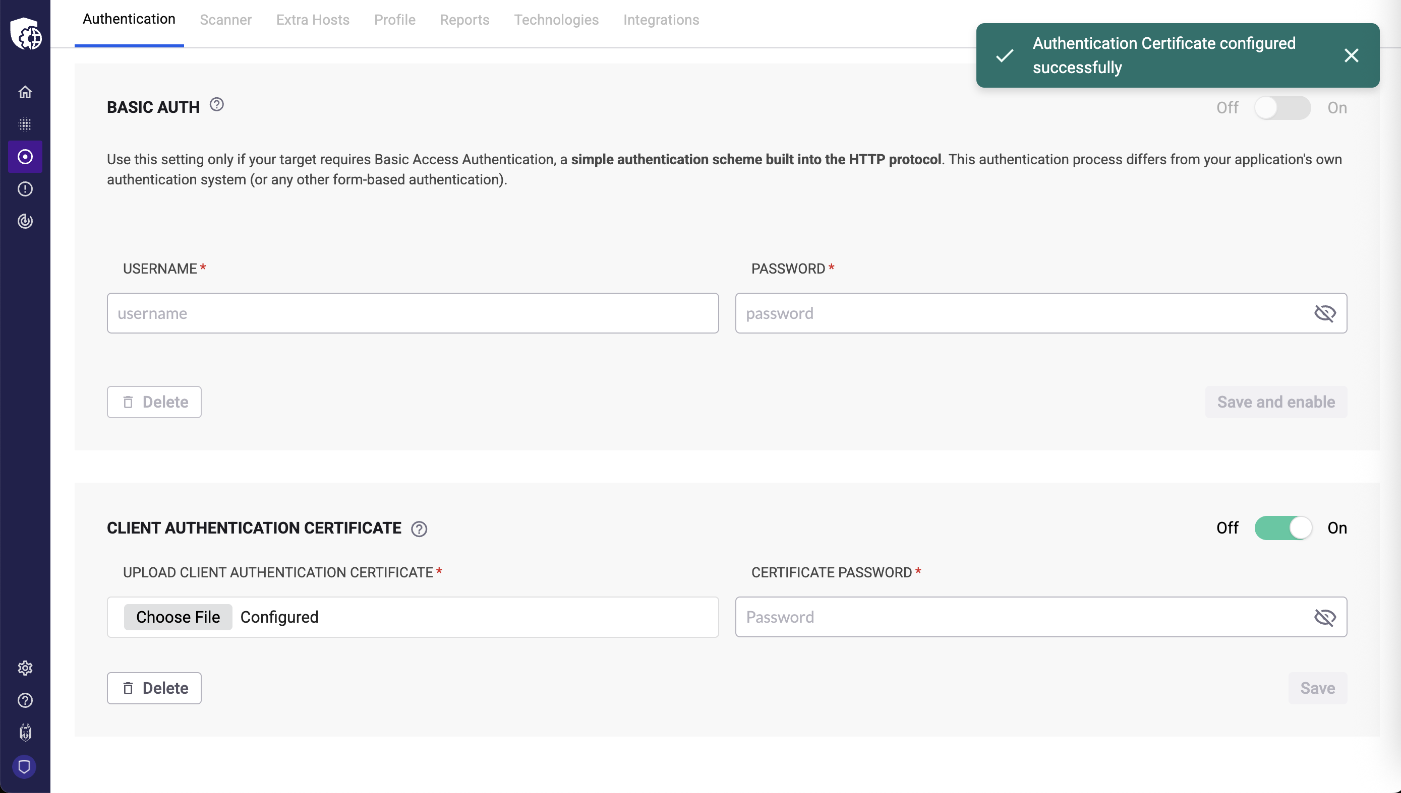 Mutual TLS authentication enabled state