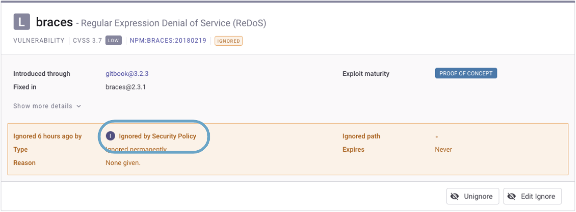 Issue ignored by security policy
