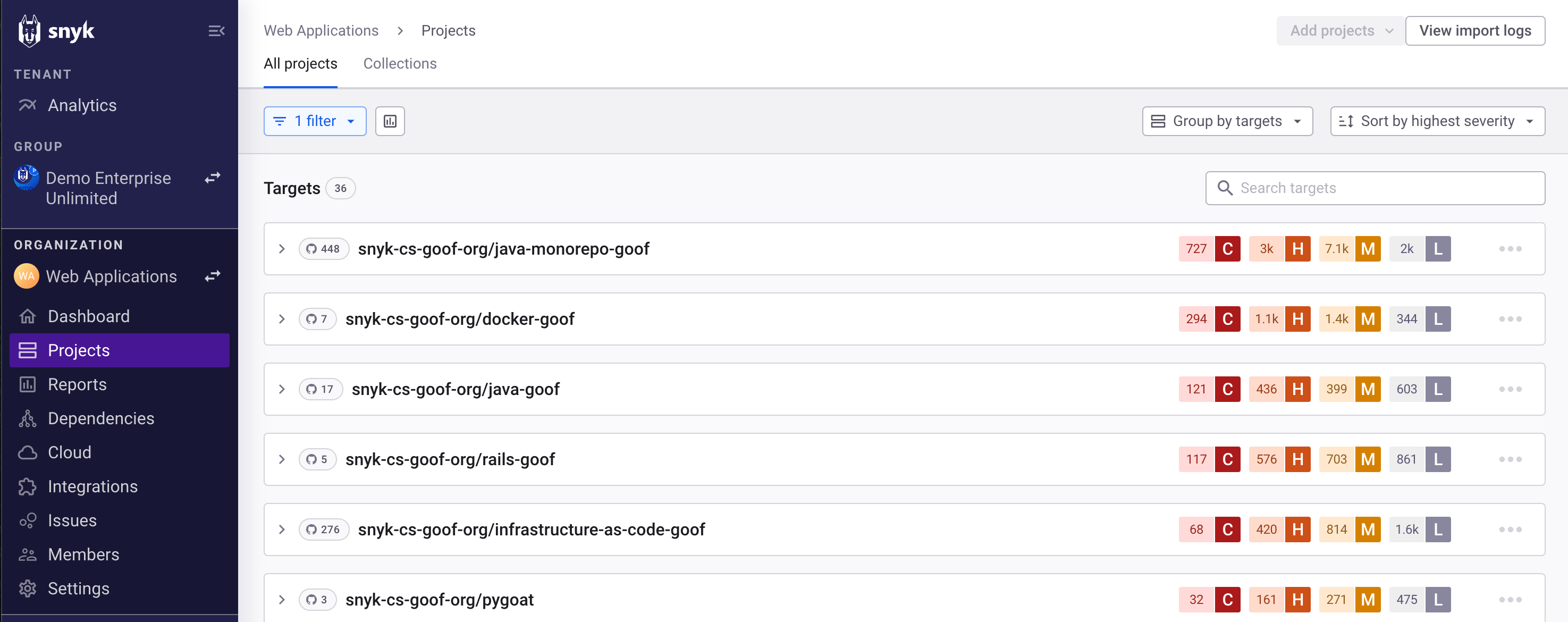 Target folders on Projects page