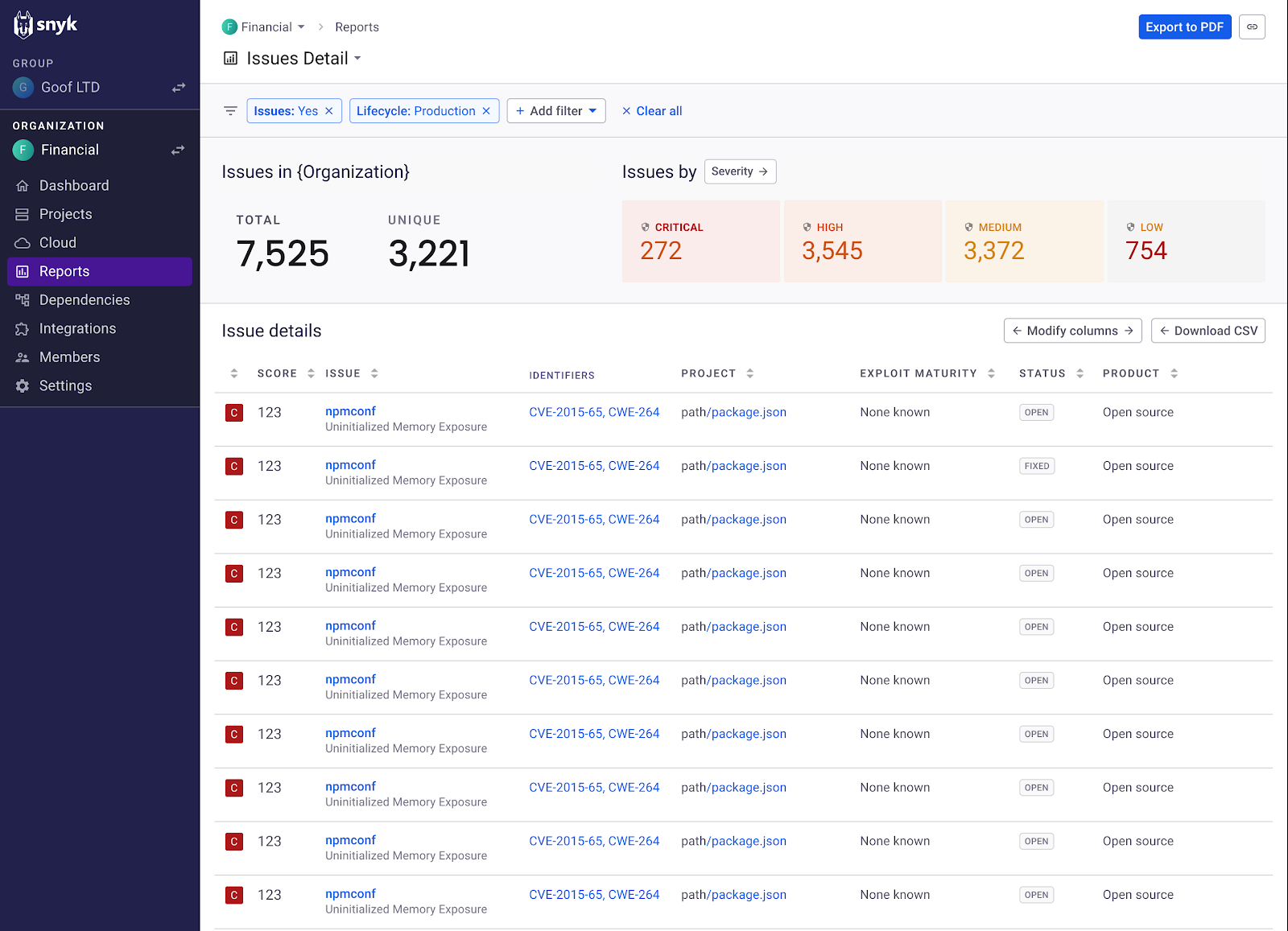 Automatically scoped report for your Project view