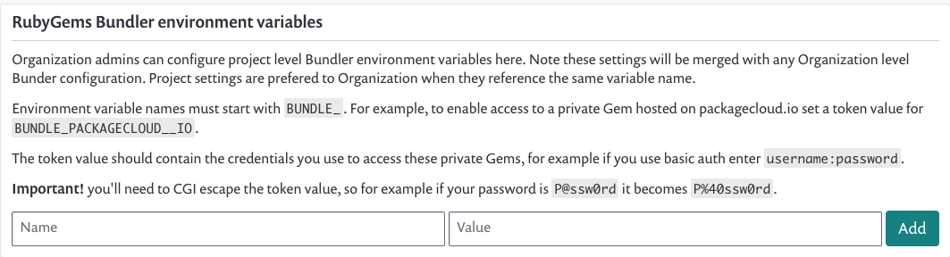 RubyGems Bundler environment variables