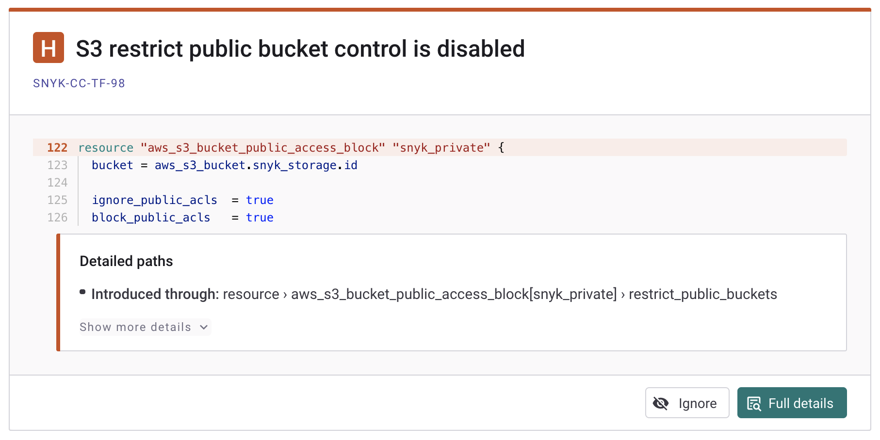 Example of an IaC issues that has been fixed