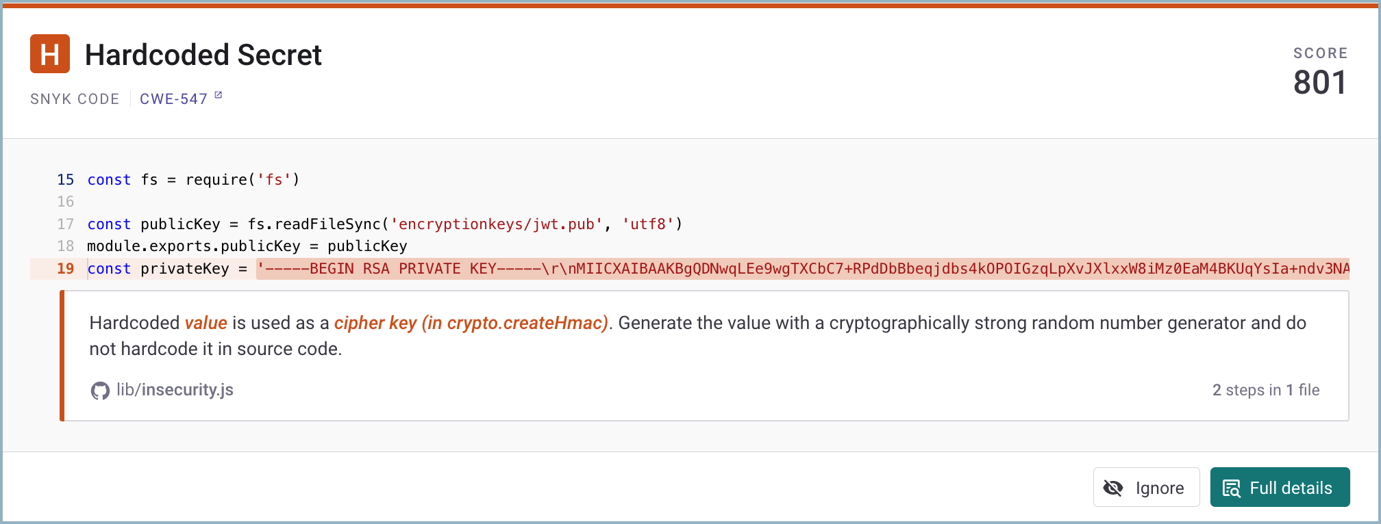 Hardcoded secret found
