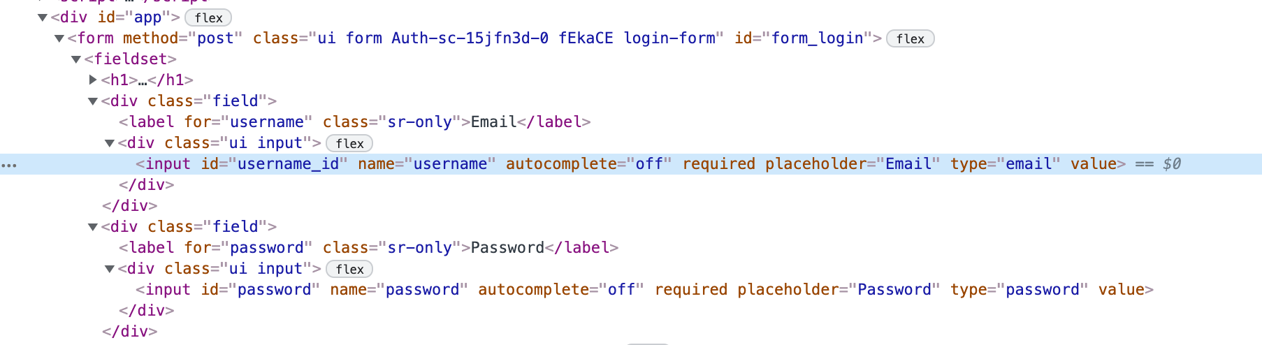 Inspecting a login form field to find the name attribute
