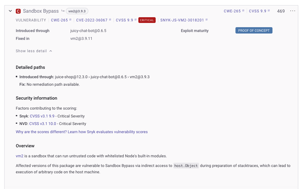 More information from the Snyk Vulnerability Database